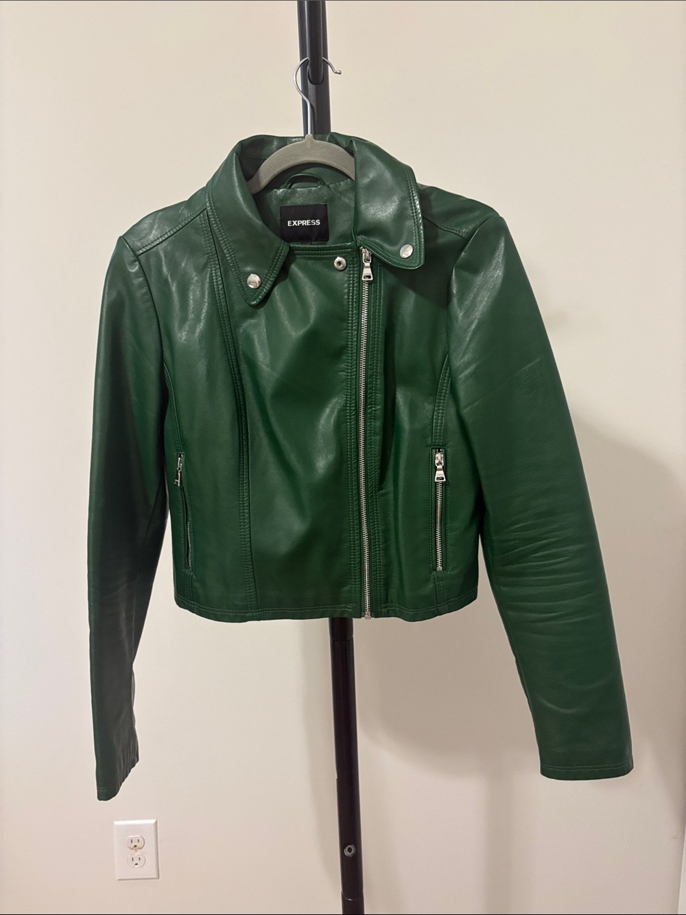 Express cropped moto jacket - green